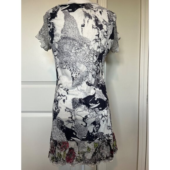 Vtg Fleur De Lis Womens Sz M Mixed Floral Abstract Dress Lace Mesh Tunic - Picture 3 of 9